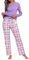 Uniexcosm Pyjama Femme Coton Long Ensembles de Femme Hiver Carreaux Col Ronde Manches Longues Pyjama pour Femme avec Poches Latérales Violet XXL