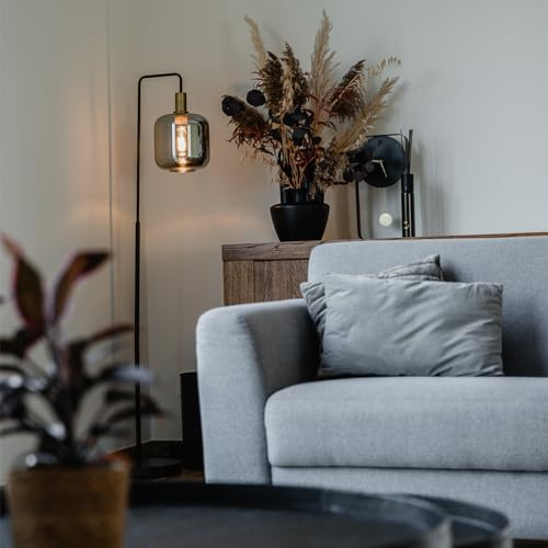 Qazqa - Design Design-Stehleuchte I Stehlampe I Standleuchte I Lampe I Leuchte schwarz mit Gold I Messing und Rauchglas – Zuzanna I Wohnzimmer I Schlafzimmer - Länglich - LED geeignet E27
