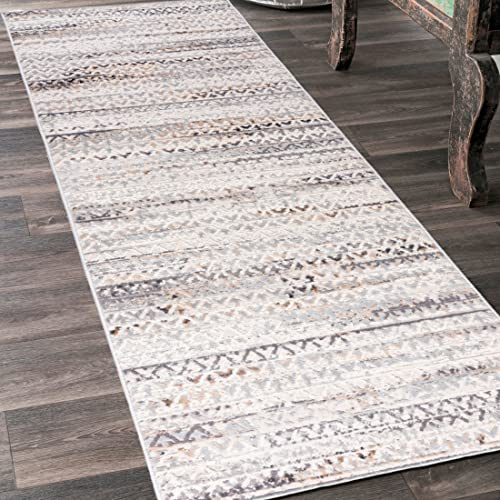 Mazovia Läufer Flur 80x400cm Creme Abstrakt Weich Pflegeleicht Kurzflor | Teppichläufer für Küche Waschküche Schlafzimmer Beige Fußbodenheizungsgeeignet Reinigungsmittelbeständig Verkauf pro Meter
