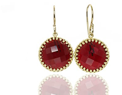Herrliche Granat Ohrringe - Elegante Gold Baumeln Ohrringe - Handgefertigter Geburtsstein Schmuck für Frauen - Anpassbare Edelstein Ohrringe für Hochzeiten, Geburtstage, Jeden Tag - mit Schmuck Kasten