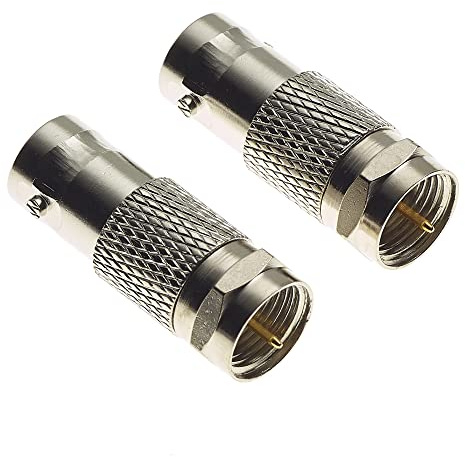 BNC-Buchse zu F-Typ-Stecker-Adapter - 75 Ohm vernickelt Messing Körper RF Koax-Stecker männlich weiblich Adapter für RF Radio Antenne und Video-Anwendungen Koaxial-Koppler Konverter - 2 Stück