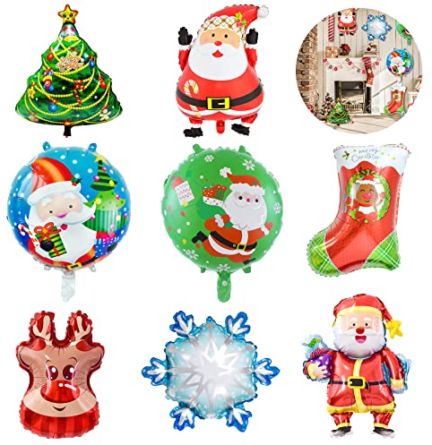 8 Globos de Navidad de Aluminio y Helio - Decorativos para Año Nuevo y Fiestas - Suministros