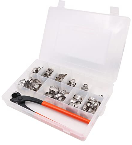 NUZAMAS Ohrschellen Zangen Schlauchschellen Set Ohr Schlauchschellen Zangen Klemmzange Schlauchschelle mit 115 Stück 10 verschiedene Größen (6-28,6mm) Schlauchschellen Schneckenantrieb Ohrmanschetten