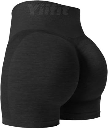 Yiifit Sport Shorts Damen Scrunch Butt Sportshorts High Waist Push Up Nahtlos Booty Gym Shorts Fitnesshose Kurz Hose Schwarz Medium