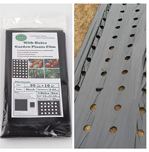 JEEIJ 95 cm * 10 M 0,03 Mm 5 Löcher Schwarze Mulchfolie Gartenpflanzen Kunststoff Perforierte PE-Folie Mulchmembran for Erdbeere, 1 Stück