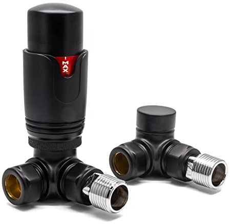 Adept Technology TRV c/w Lockshield and Modern Valves Head Kit (15mm x 1/2) - Corner, Matte Black