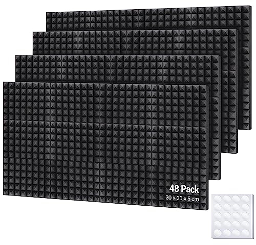 Ohuhu Panneaux de Mousse Acoustique 48 pièces, Panneau Absorbant Acoustique Supérieure panneau absorbant acoustique de mousse acoustique pour studio, Acoustique Mousse Panneaux 30x30x5 cm