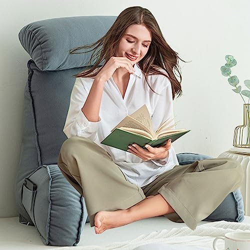 AMZZHAO Almohada De Lectura,Almohada De Apoyo para La Espalda,Cojín De Apoyo Lumbar,con Rollo De Cuello Desmontable,para Silla de Cama para Leer/relajar/Ver la televisión