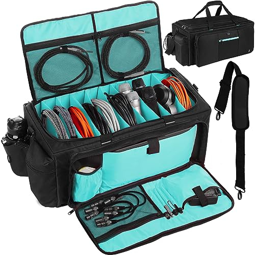 Timoxi Große DJ-Tasche mit integriertem stabilem Stützbrett, DJ-Kabeltasche mit 9 abnehmbaren Trennwänden und gepolstertem Schultergurt, Gigbag für professionelle DJ-Ausrüstung, Musikinstrument und
