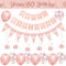60th BIrthday Decorations for Women-Rose Gold 60th Birthday Banners for Her,60th Party Decor Happy 60th Birthday Banner Bunting Foil Hanging Swirls Triangle Flags Confetti Latex Balloons