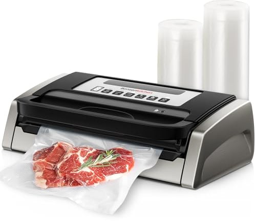 Bonsenkitchen Vakuumiergerät, Vakuumierer-15L/Min Hochleistung, Testsieger Sehr Gut, Nachhaltigkeitszertifizierung, Design mit Griffverriegelung und Integrierter Schneider, inkl.2 Rollen Vakuumrollen