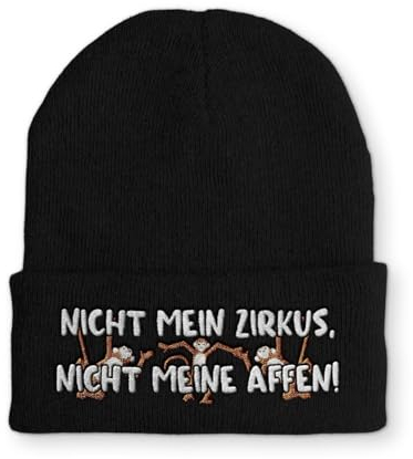tshirtladen Nicht mein Zirkus, nicht meine Affen! Statement Beanie Mütze mit Spruch, Farbe: Black