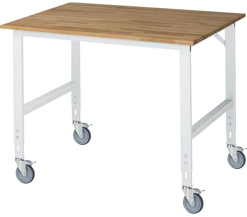 RAU | Fahrbarer Arbeitstisch | Gestell 60 x 30 mm | Platten-BxT 1250 x 1000 mm | Buche-Massivholzplatte