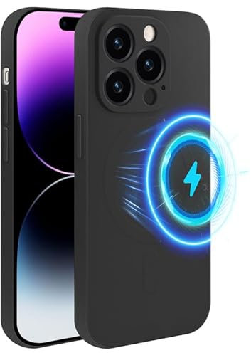 Foonary Magnetisch Hülle für Apple iPhone 15 Pro 6,1 [Kompatibel mit MagSafe] Handyhülle Weich Matt Flüssig Silikon Magnet Magnete, Dünn Stoßfest Schutzhülle Cover für iPhone 15 Pro Case, Schwarz