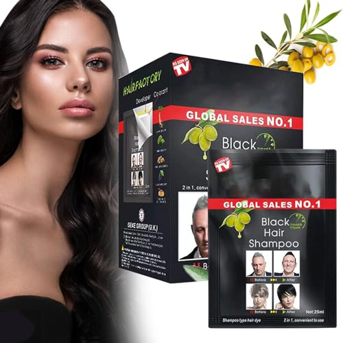 Cherioll Black Hair Shampoo, 2 In 1, 10 Pcs, 25 ml, Schwarz, Natürliches Schwarzes Haarshampoo
