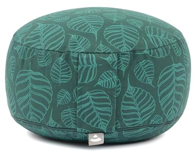 Bodhi Meditationskissen Rondo Ø 33 cm | Maharaja Collection | Yogakissen mit abnehmbarem und waschbarem Bezug aus 100% Baumwolle | Bodensitzkissen mit Kapok-Füllung | Bodhi Leaves/deep Green