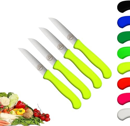 4er Set Gemüsemesser scharf Küchenmesser neon-gelb Schälmesser Solingen rostfrei 8 cm/Handabzug - Dünnschliff - superscharf - spülmaschinengeeignet