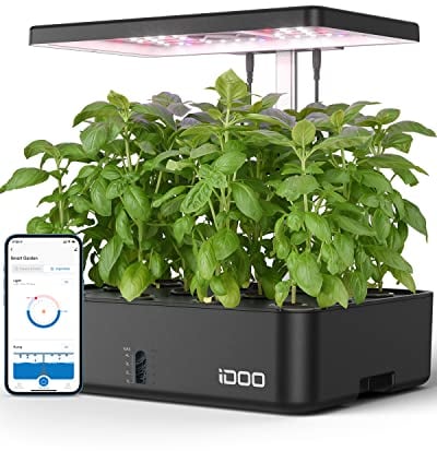 iDOO Giardino Intelligente Wi-Fi con LED Lampada da Coltivazione, Sistema di Coltivazione idroponica con Ventola silenziosa, Giardino di Erbe da Interno da 12 baccelli, Altezza Regolabile