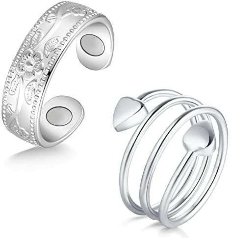 Jeracol 2 Kupferringe für Damen und Herren, eingebettet mit ultrastarkem 3500-Gauß-Magnet, 100 % reines Kupfer, Magnetring, Geschenk-Box