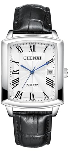 JewelryWe Herren Uhren Analog Quarz Kalender 30M wasserdichte Armbanduhr Römischen Ziffern Rechteckige Geschäfts Beiläufige Uhr mit Echtleder Leder Armband