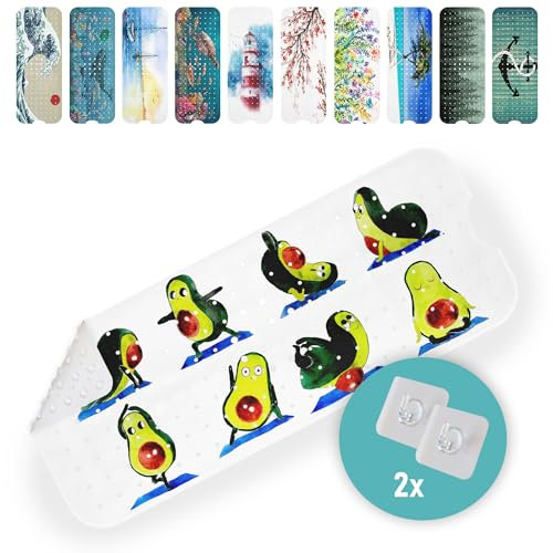 arteneur® - Badewannenmatte 100x40 cm Avocado | Badematte rutschfest | Inkl. Aufhängung | Schimmelresistent | Maschinenwaschbar | BPA frei | Antirutschmatte Badewanne & Badewannenmatte Kinder