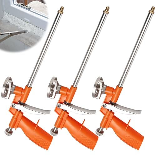 3 Stück PU Schaumpistole, Pistolenschaum, Bauschaum Pistole aus Metall, Profi-Dosierpistole mit ergonomischem Kunststoffgriff,für Heimwerker und Profi zum Abdichten, Füllen, Abdichten,Orange