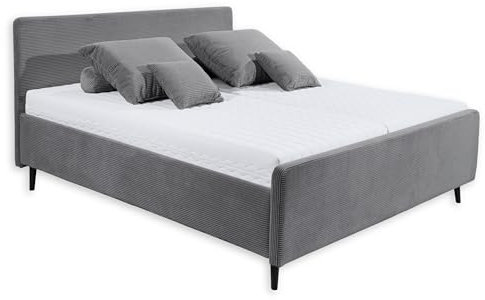 Stella Trading Peach Polsterbett Bettgestell 160x200, Dunkelgrau - Modernes Doppelbett in Cord-Optik mit Holzfüßen - 169 x 108 x 215 cm (B/H/T)