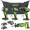 Greenworks 24V Cordless Drill, Impact Driver, Reciprocating Saw, Flashlight, 4PCS Combo Kit with 2 * 2Ah Battery and Charger