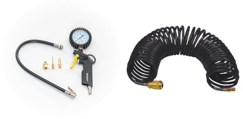 MICHELIN Gonfleur de Pneus avec Manomètre à Double Echelle, Pistolet de Gonflage & Stanley Tuyau Compresseur d'Air de 10 Mètres 176505XSTN- Tuyau Compresseur - Raccord Rapide Européen