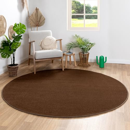 Steffensmeier Kurzflor Teppich Ibiza - Rund | Rund | Wohnzimmerteppich | modern | strapazierfähig und pflegeleicht | Braun | Größe: Ø 100 cm