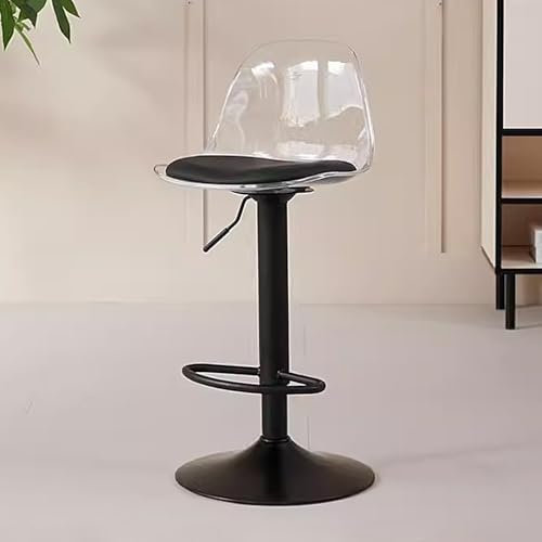 Barhocker Schwarz 360° Drehung mit Acryl Rückenlehne Höhenverstellbarer Barstuhl Belastbar Bis 75kg, füR Bartheke KüChe und Zuhause(White)