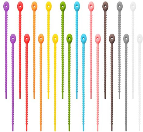 20 pezzi multicolore in silicone, cravatte, nastri in silicone, clip in gomma a torsione in silicone, cravatte, cavi in silicone, cravatte, cravatte, sacchetti di chiusura, fascette in silicone