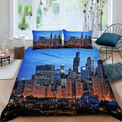 ARiXIaNg Kinder Bettwäsche Manhattan New York 155x220 cm Erwachsene Bettbezüge 3teilig mit Reißverschluss und 2 Kissenbezüge Stadtansicht Bettwaren Kuschelig Mikrofaser Bettwäsche-Set