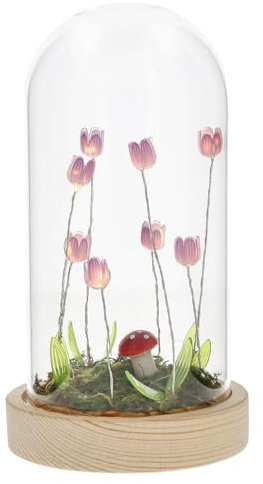 Shudehill Giftware Flower Dell Meadow LED Long Dome Decoraive Mood Light - Pink, Lilac or Yellow Tulips with Wooden Base (Lilac)
