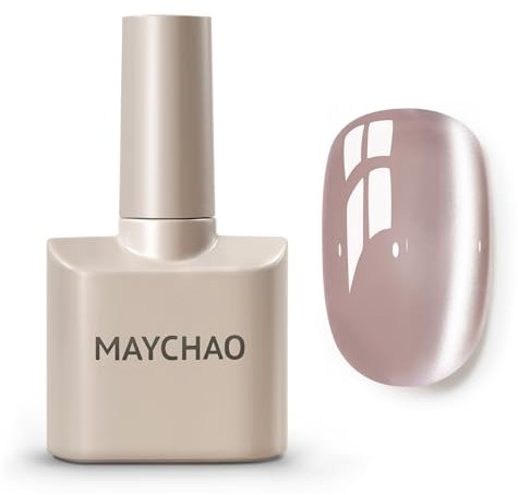 MAYCHAO 15ML Cat Eye Gel Nail Polish 1Pc Crystal Nude Magnetic Nail Polish with Magnet Soak off Holographic Cat Eye Gel Polish for Nail Art Manicure Salon DIY at Home
