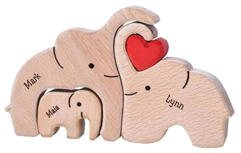 Elefantenfamilie Holzstatue Elefantenfamilie Holzschnitzerei Puzzle Heimdekoration Ornamente Geeignet für Eltern-Kind-Geburtstage Weihnachts-und Neujahrsgeschenke (3)