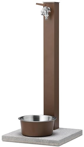 Fontana fontanella da giardino per cani, gatti e animali, Made in Italy con ciotola rimovibile, base in cemento e doppio rubinetto Bel-Fer REX-R (Ruggine)