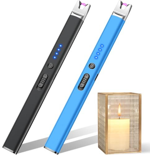 LcFun Lichtbogen Feuerzeug Elektrisch, USB Aufladbar Feuerzeug Winddichtes Elektro Kerzenanzünder Plasma Feuerzeuge für Kerzen Anzünden, Gasherd (2 Stück Schwarz+Blau)