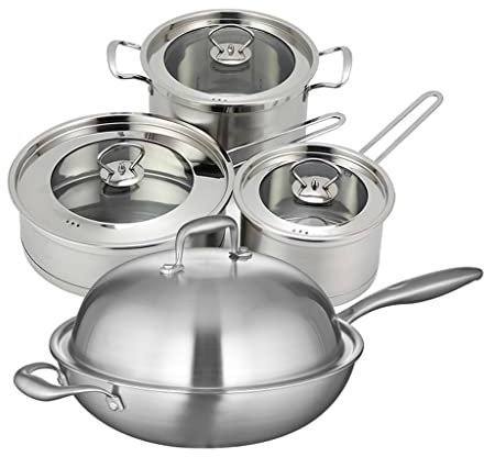 QTYQWC Cookware Set Combination Stainless Steel Wok Soup Pot Milk Pot Frying Pan Gift Set Pot of Household