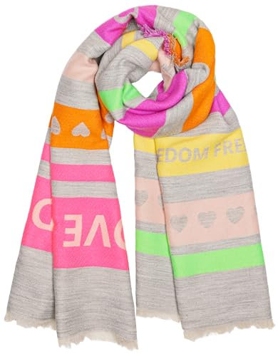 Caspar Weicher Damen Schal aus Viskose Halstuch für Frühling & Herbst Tuch mit buntem Muster - SC540, Farbe:grau neon grün