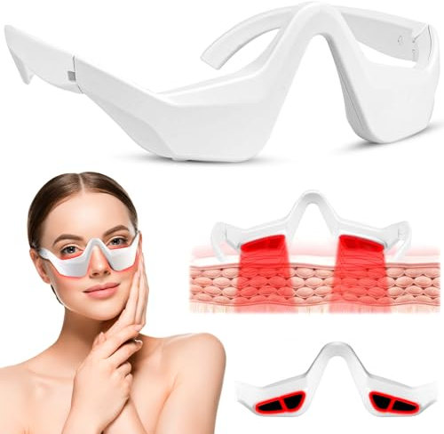 Appareil de Luminothérapie Rouge pour le Contour des Yeux, Lunettes de, Masque pour les Yeux, Appareil de Massage Oculaire par Microcourant Led Red Light Therapy, Réduction Cernes, Poches