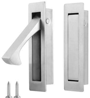 Vancoho Pocket Door Pull Handle, Stainless Steel Edge Pull, Recessed Sliding Door Pulls Finger Flush Pull Hardware (Brushed Steel, 1 Pack)