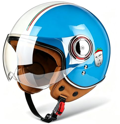 Vintage Motorrad Jethelme, Open Face Helm Vintage Roller Helm für Damen Herren, ECE Zertifiziert Retro Elektrischer Halbhelm mit Sonnenblende, Jet-Helm für Cruiser