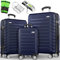 tillvex® Set de 3 Valises de Voyage + Balance, 6 Sangles à Bagages et 3 étiquettes à Bagages | Lot de valises avec roulettes et TSA Lock | Sacs de Voyage à Coque Rigide M-L-XL (Bleu Marine)