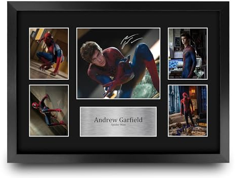HWC Trading Andrew Garfield Spider-Man Geschenke Geducktes Signiertes Autogramm Fotodisplay für Fans von Film Memorabilien - A3 Gerahmt