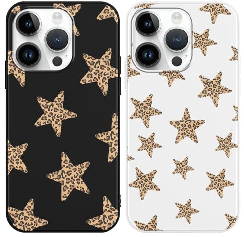 Foonary 2 Pack leopard star Print Phone Case Compatible with iPhone 14 Pro 6.1, Slim Soft Silicone with Fashion Design Aesthetics Pattern Cases, Shockproof Bumper Protector Girls Cover