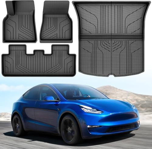YITAHOME Tesla Model Y Fußmatten, 4 Stück Allwetter Tesla Model Y Juniper Hochwandig 3D wasserdichte Gummimatten Bodenbeläge Set mit Model Y 2024 2023 2022 2021 2020