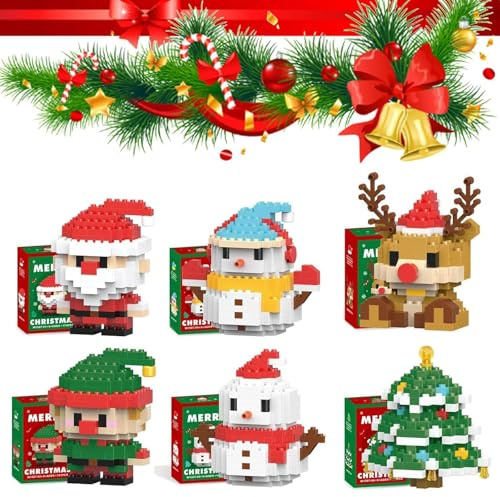 QYDKWK 2025 Weihnachtsmann Bauklötze-Set, 6er-Pack Bauklötze-Ornamente mit Weihnachtsmotiv, Mini-Weihnachtsbaum, Schneemann, DIY-Strumpffüller, Neujahrsgeschenke, Partygeschenke