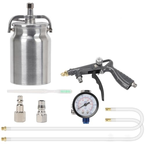 Druckbecherpistole mit 1000ml Tank, 1/4 Lufteinlass Hohlraumpistole Unterboden Spritzpistole, 360° Geradem Sprühschlauch, für Gummierten Unterbodenschutz Rostschutz, Autolack, Hohlraumversiegelung