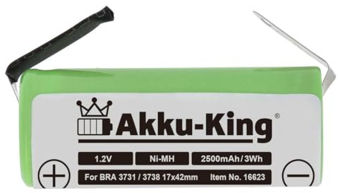 Akku-King Akku 43 x 17mm ersetzt Oral-B 3731, 3738, 3762, HR-3U - NI-MH 2500mAh 1.2V - für Triumph 4000, 5000, 9000, 9500, 9900, Professional 8000